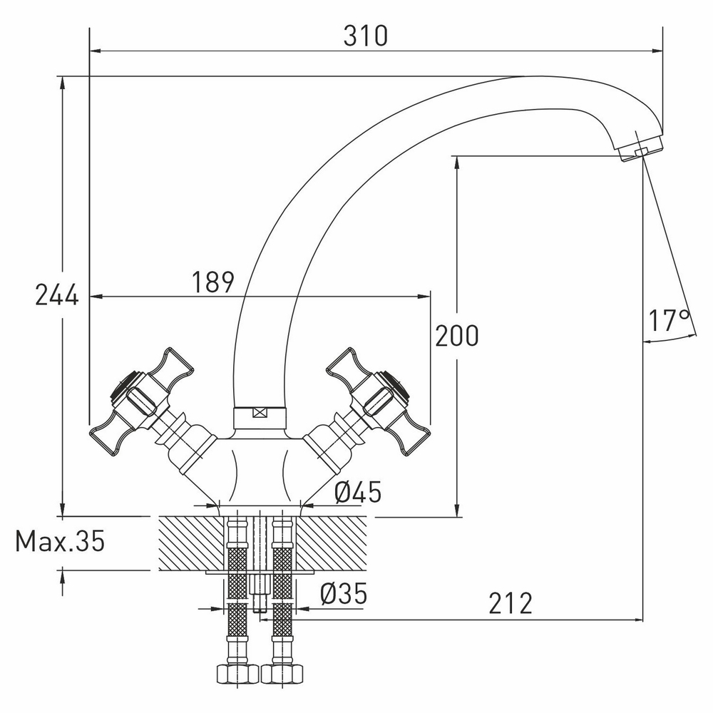 Смеситель для кухни 1/2 кер. MIXLINE ML30-031 "Classic" низкий излив