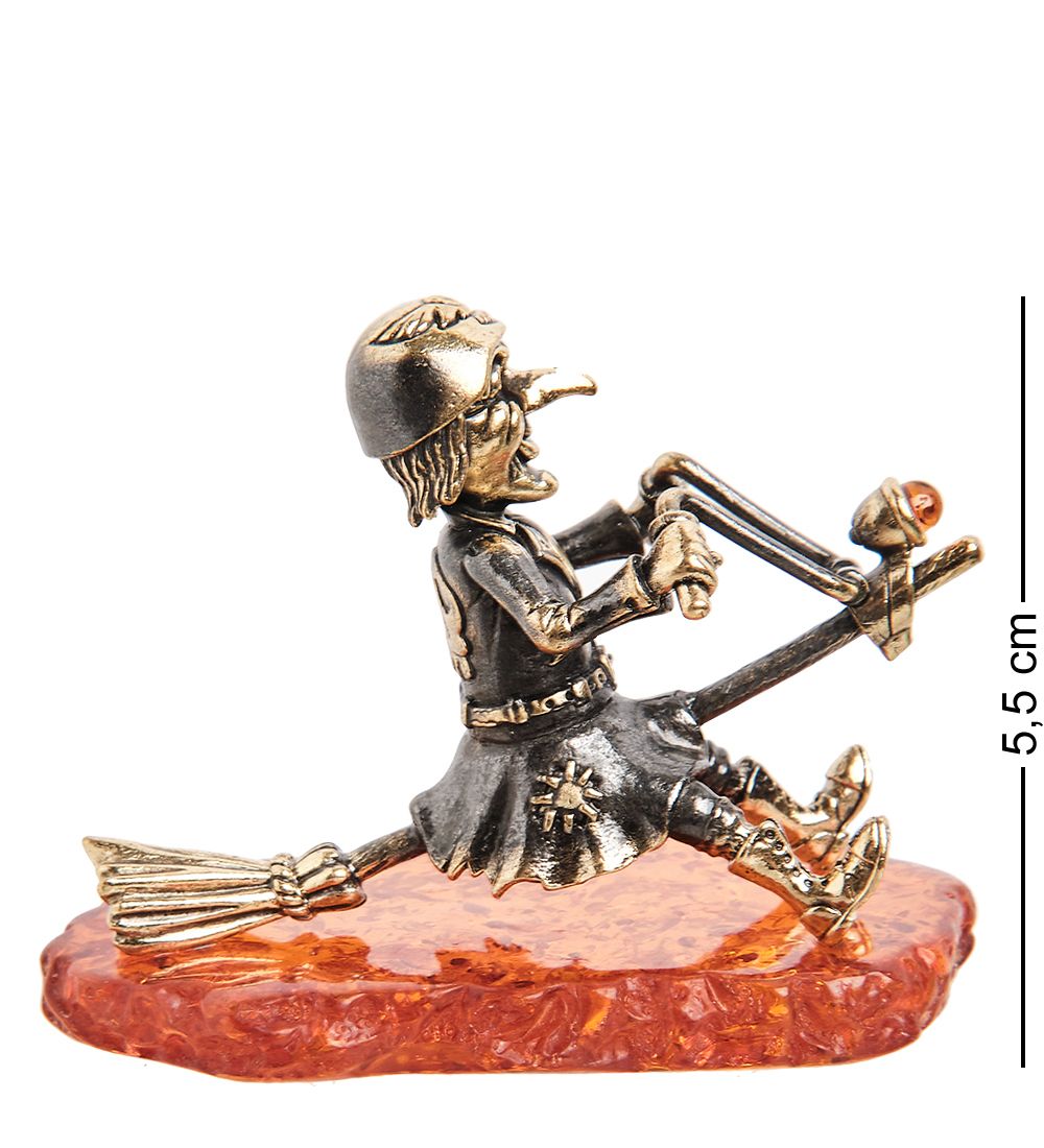 Народные промыслы AM-1945 Фигурка «Бабуся Ягуся Байкер» (латунь, янтарь)