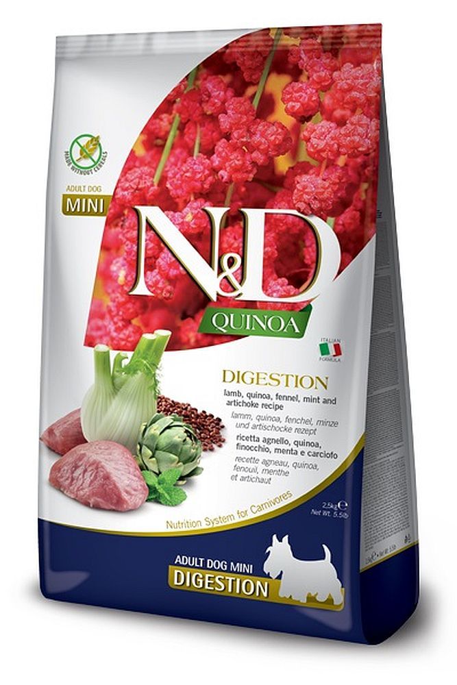Сухой беззерновой корм N&amp;D QUINOA DIGESTION LAMB Adult Mini для собак мелких пород с ягненком, пакет 2,5 кг