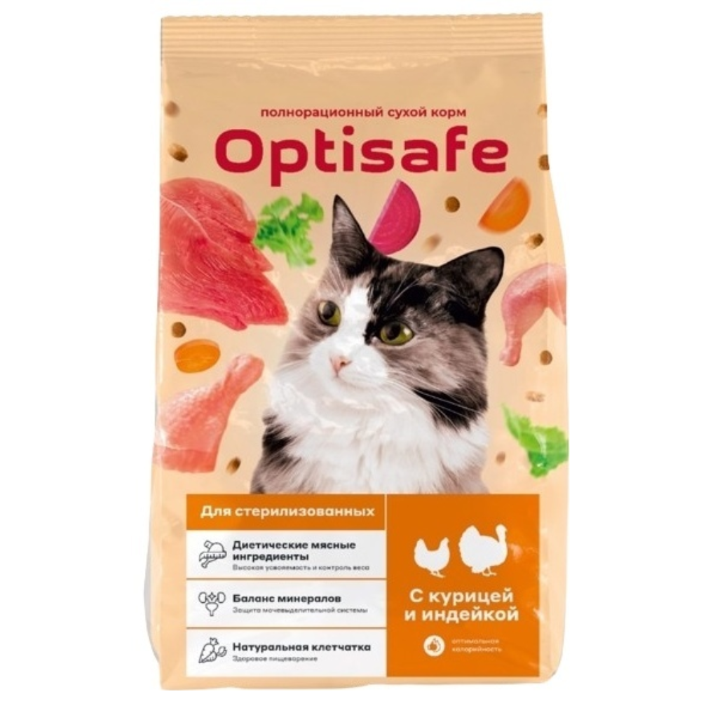 Сухой корм TM Optisafe для стерилизованых кошек с курицей и индейкой 300 гр