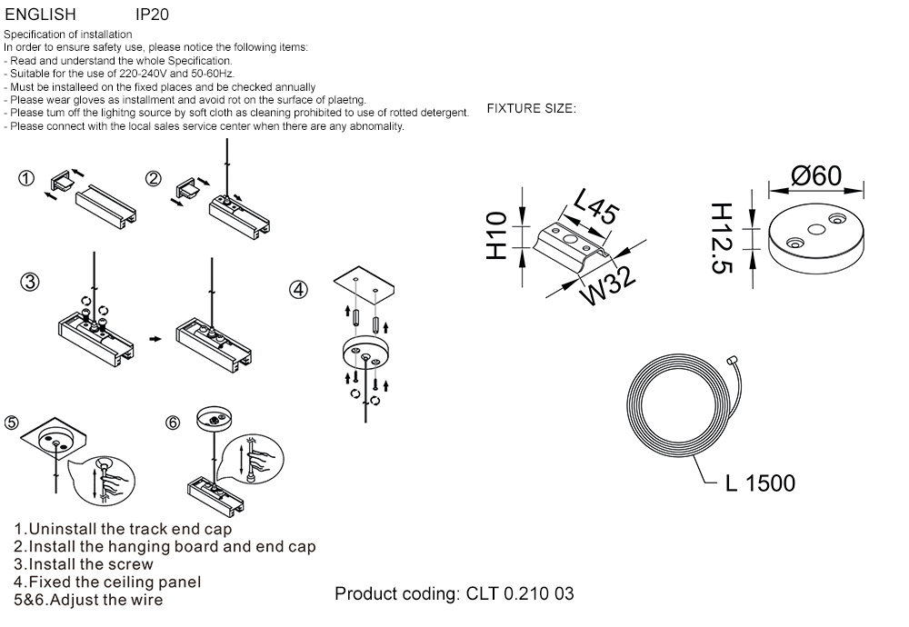 Подвесной комплект для шинопровода Crystal Lux CLT 0.210 03 WH