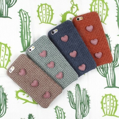 Чехол текстильный с сердечками для iPhone 6/6S, 011569 Бежевый