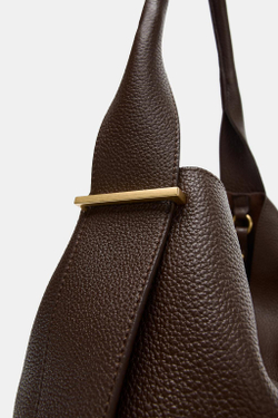 ZARA БОЛЬШАЯ КОЖАНАЯ СУМКА-МЕШОК, КОРИЧНЕВЫЙ