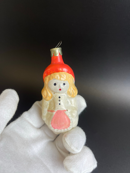 Ёлочная игрушка "Красная Шапочка" стекло, винтаж, 10 см, редкая! СССР 1950-1980 гг