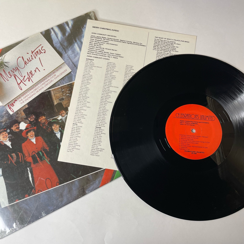 Винтажная виниловая пластинка LP Рождественние Песни, The Aspen Community Chorus And Orchestra, The Snowmass Dickens Carolers, John Denver, Merry Christmas Aspen (США 1984)