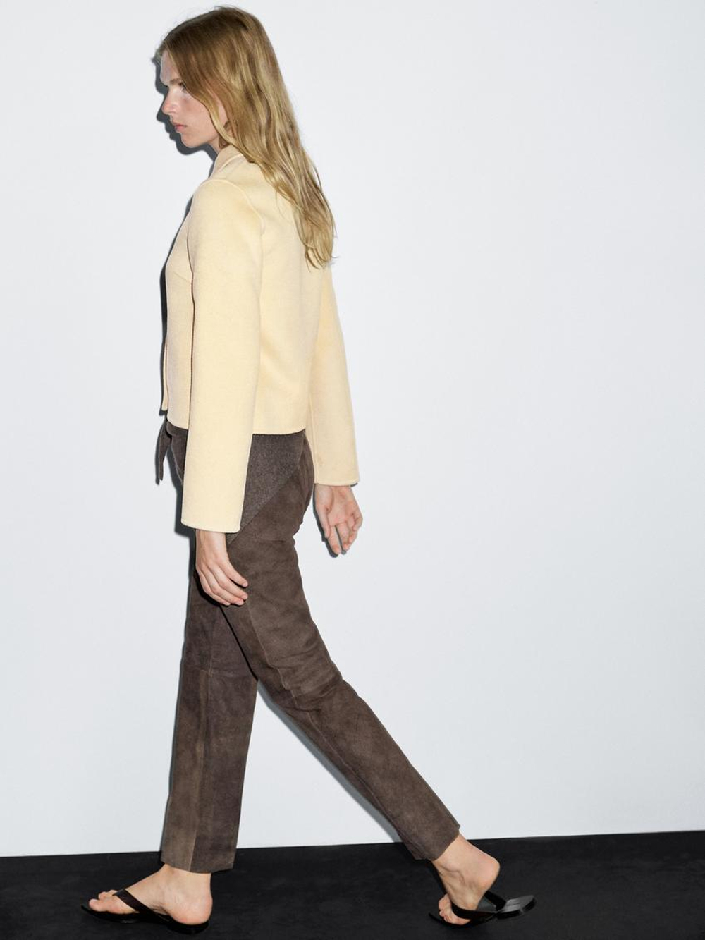 Massimo Dutti Короткое пальто из смесовой шерсти, светло-бежевый