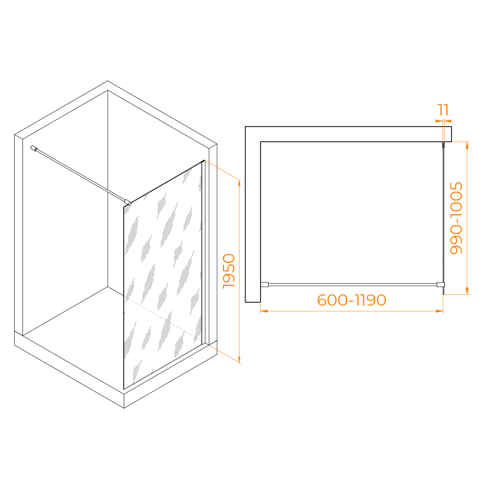 Душевая перегородка RGW WA-002B (Матовое-Сатинат, 1000)