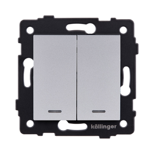 Выключатель 2-клавишный проходной 10А/250В с LED подсветкой, серый Kollinger REA-S-010GY для Aspekt, Eleganz, Reflex