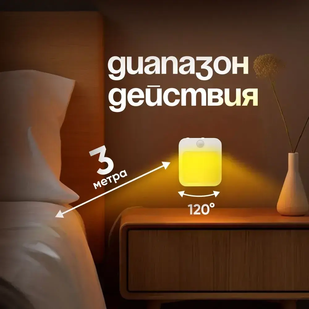 Беспроводной ночник в розетку с датчиком движения и регулировкой яркости