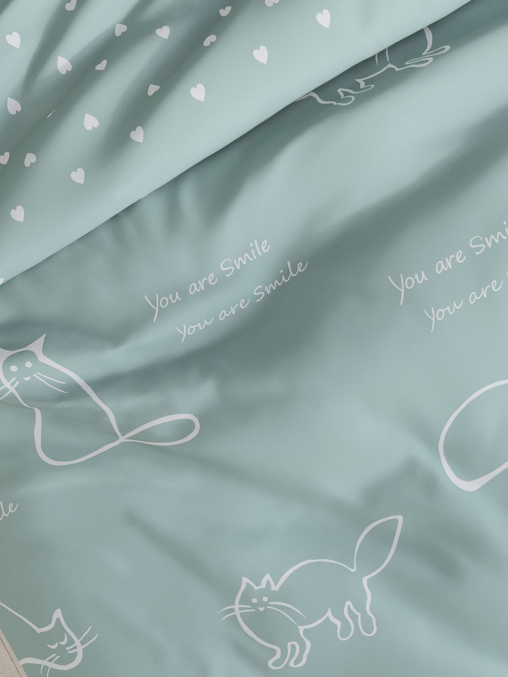 Пододеяльник перкаль Сказка "Котики (мята)/Николь" 1,5-спальный на молнии 145x215 см