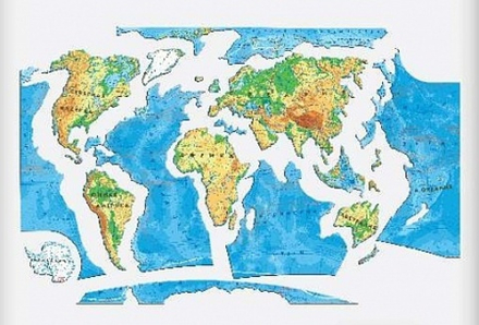Магнитный картографический пазл мира фрагменты по материкам и океанам  33,8 х 23,3 см