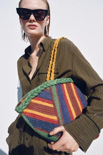 ZARA СУМКА ИЗ 100% ДЖУТА В ПОЛОСКУ, РАЗНОЦВЕТНЫЙ