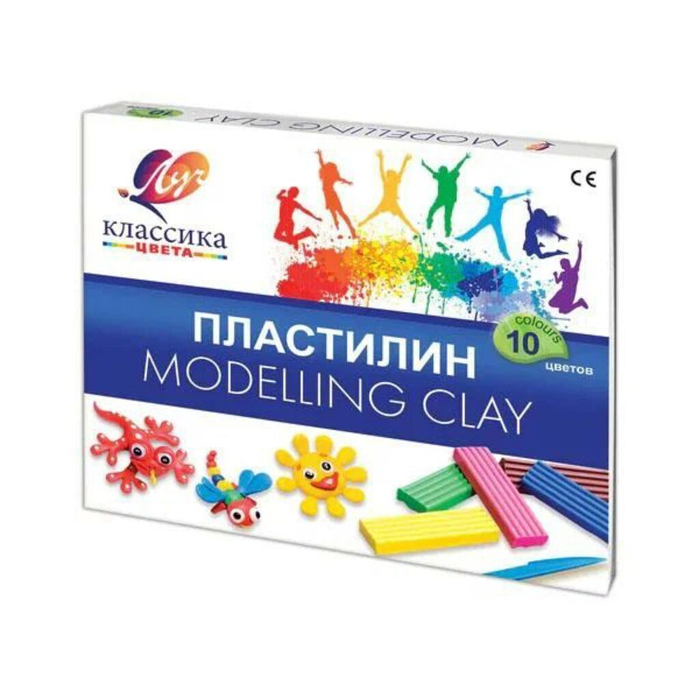 Пластилин 10цв 200гр. Классика, со стеком, карт.упак.
