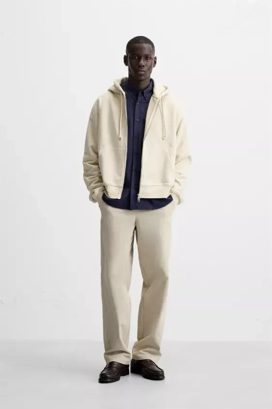 ZARA БРЮКИ-ДЖОГГЕРЫ STRAIGHT FIT, БЕЖЕВЫЙ