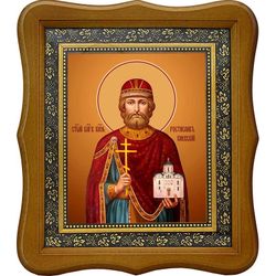 Ростислав (в Крещении Михаил) Мстиславич Киевский, Смоленский благоверный князь. Икона на холсте.