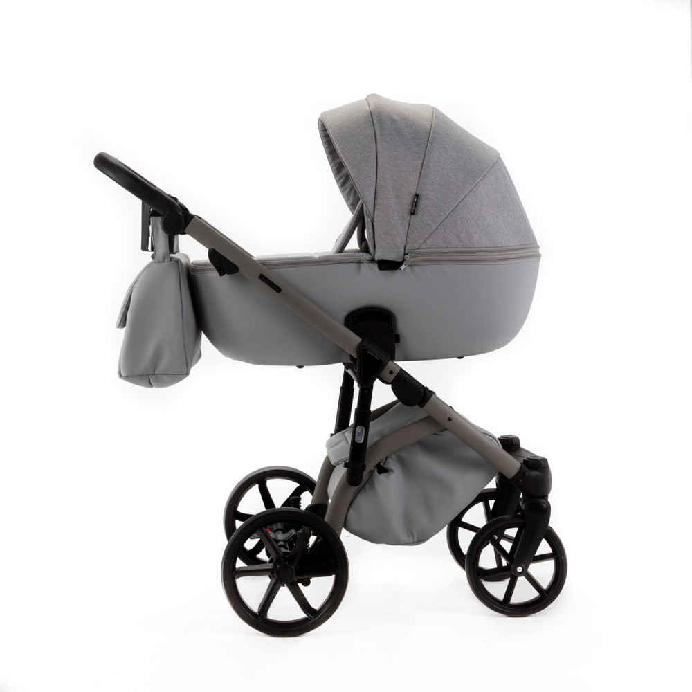 Детская универсальная коляска Adamex NOLA Natura MOON-9 (2в1) - Светло-серая ткань, светло-серая экокожи