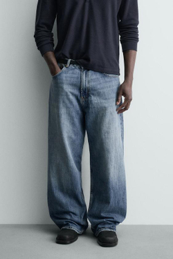 ZARA ДЖИНСЫ BAGGY FIT С РАЗРЕЗАМИ, ВЫЦВЕТШИЙ СИНИЙ