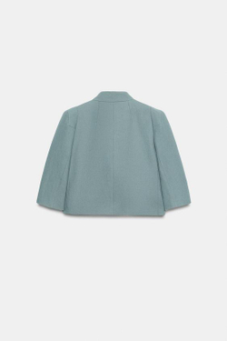ZARA УКОРОЧЕННЫЙ ЛЬНЯНОЙ БЛЕЙЗЕР — ZW COLLECTION, СЕРО-СИНИЙ