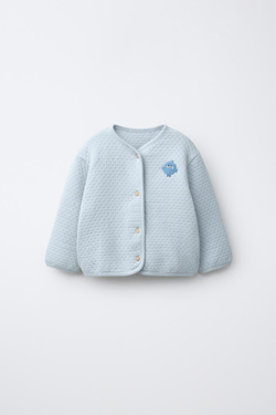 ZARA СТЕГАНАЯ КУРТКА С ВЫШИВКОЙ БУКЛЕ, ГОЛУБОЙ