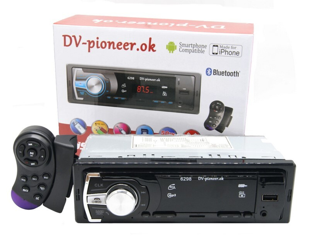 Автомагнитола DV-Pionir JSD-6298, Bluetooth+мультируль, usb, micro, aux, fm, пульт