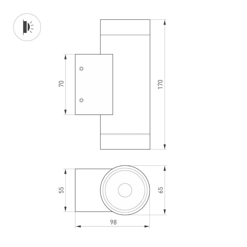 Светильник LGD-RAY-WALL-TWIN-R65-2x9W Warm3000 (GR, 23 deg, 230V) (Arlight, IP65 Металл, 3 года) 038154(1)