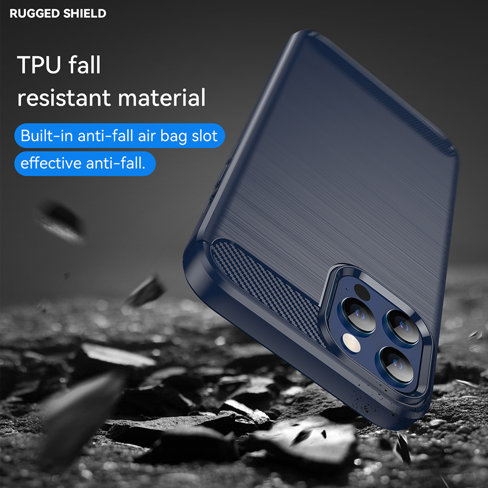 Чехол синего цвета с дизайном под карбон на IPhone 12 Pro Max, серия Carbon от Caseport