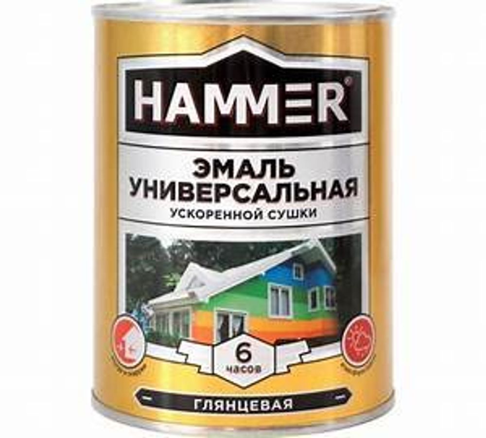 Эмаль универс. уск/суш глянц. желтая 0,9 кг Hammer