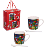Кружка керамическая 200мл в наборе 2шт с ложками «Дракончик с подарком»