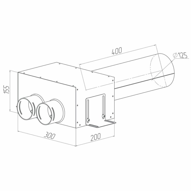Присоединительная коробка VPDL 125/75×2 на 2 выхода (L=400), прямая круглая