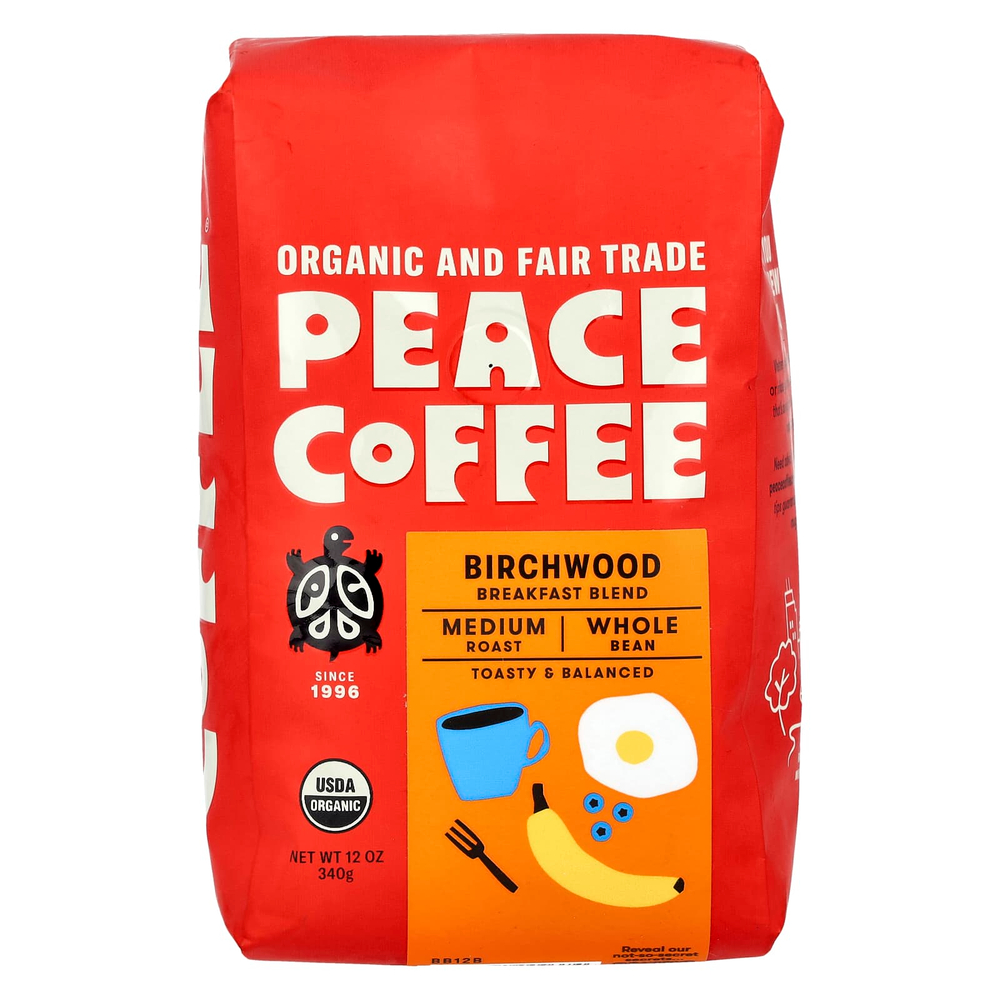 Peace Coffee, Birchwood Breakfast Blend, органический кофе, зерновой, средняя обжарка, 340 г (12 унций)