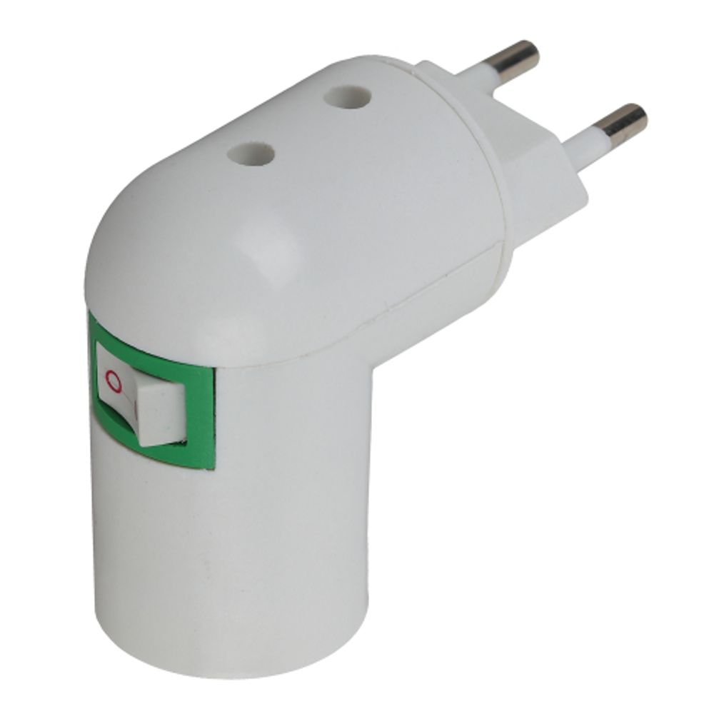 Переходник-вилка ЭРА Е27 с выключателем пластиковый белый | Патроны, переходники, ПРА