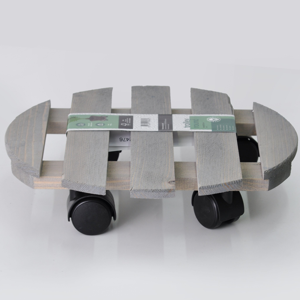 Подставка для цветов напольная на колесиках Флорэль деревянная круглая серая