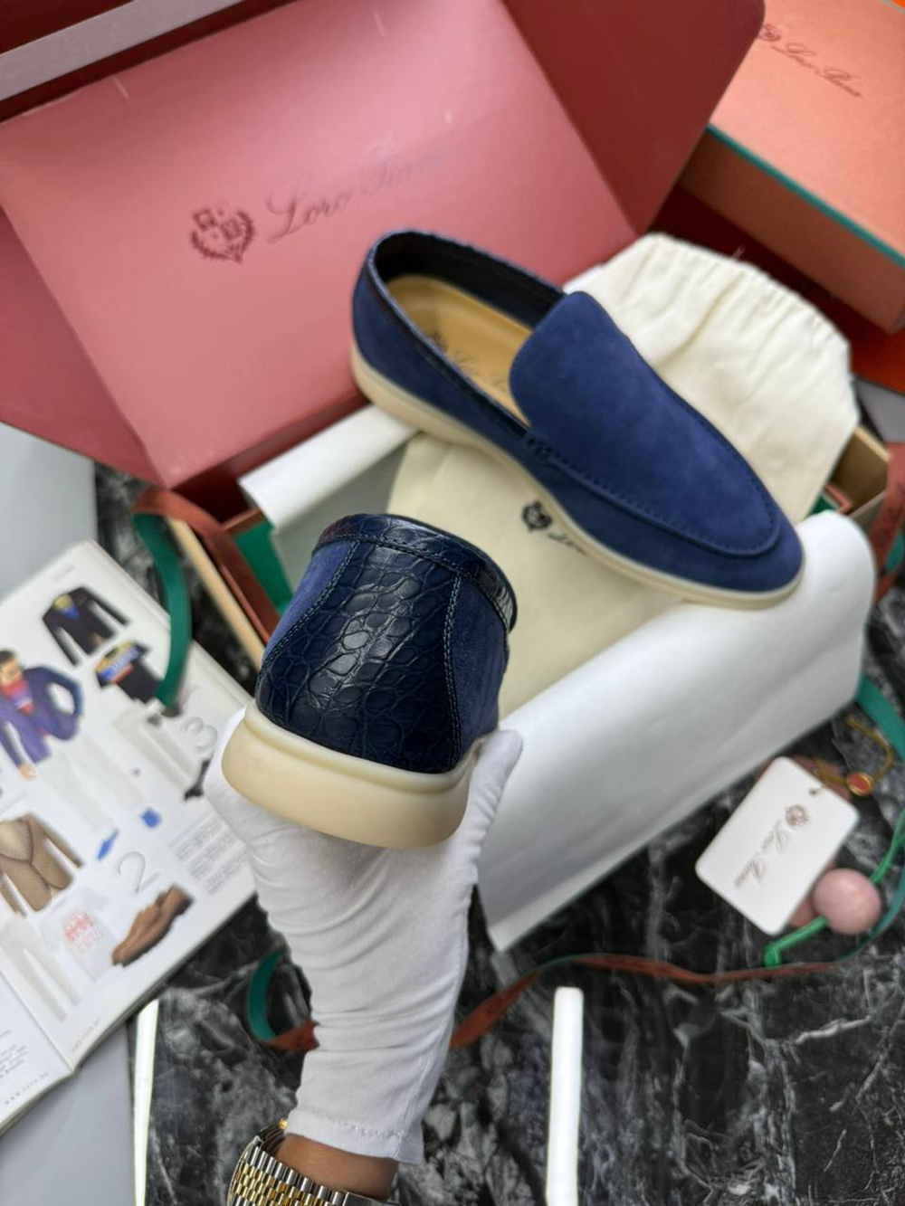 Лоферы Loro Piana вставка из кожи крокодила