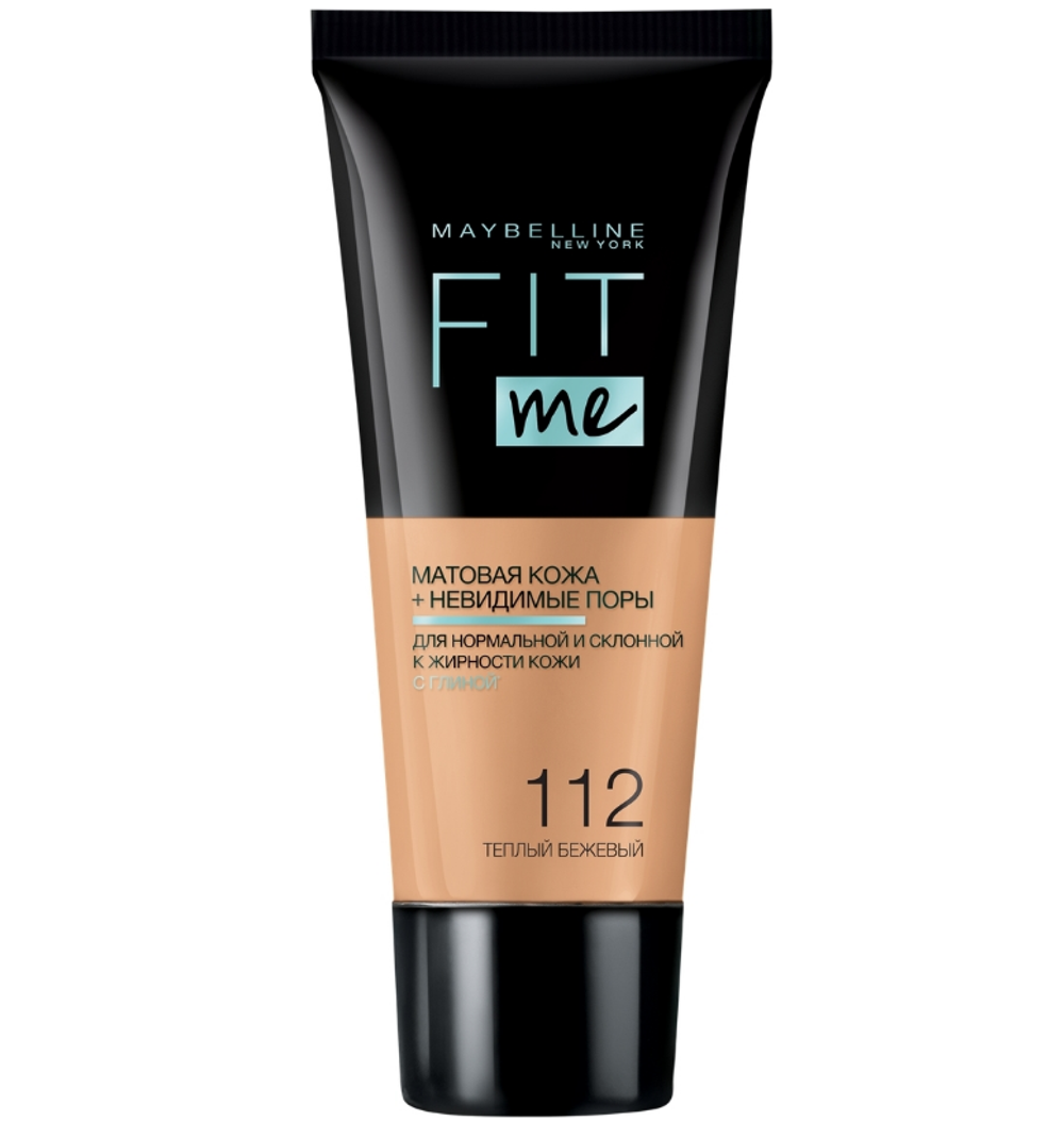 Maybelline Крем тональный Fit Me, матирующий, скрывающий поры, тон №112, Теплый бежевый, 30 мл