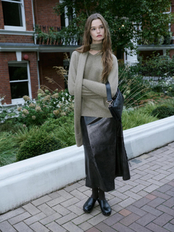 Massimo Dutti Свитер из 100% шерсти с шарфом и карманом, зеленый