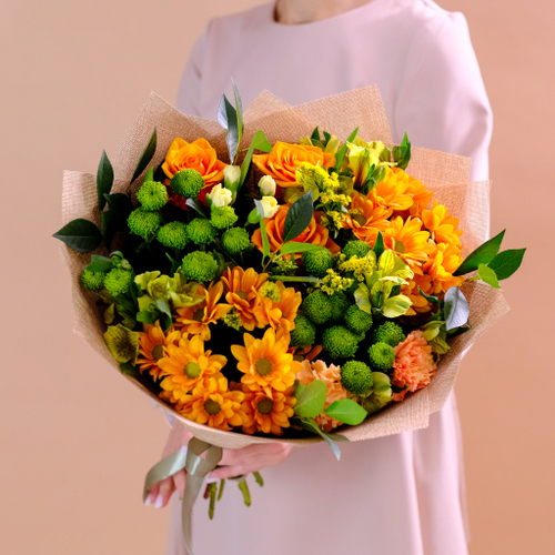 Купить ПРЕДЗАКАЗ Яркий осенний букет #79 с оранжевыми розами