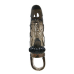 Дымчатая удлиняющая насадка с вибрацией и отростком для преданусного массажа (Цвет: дымчатый)