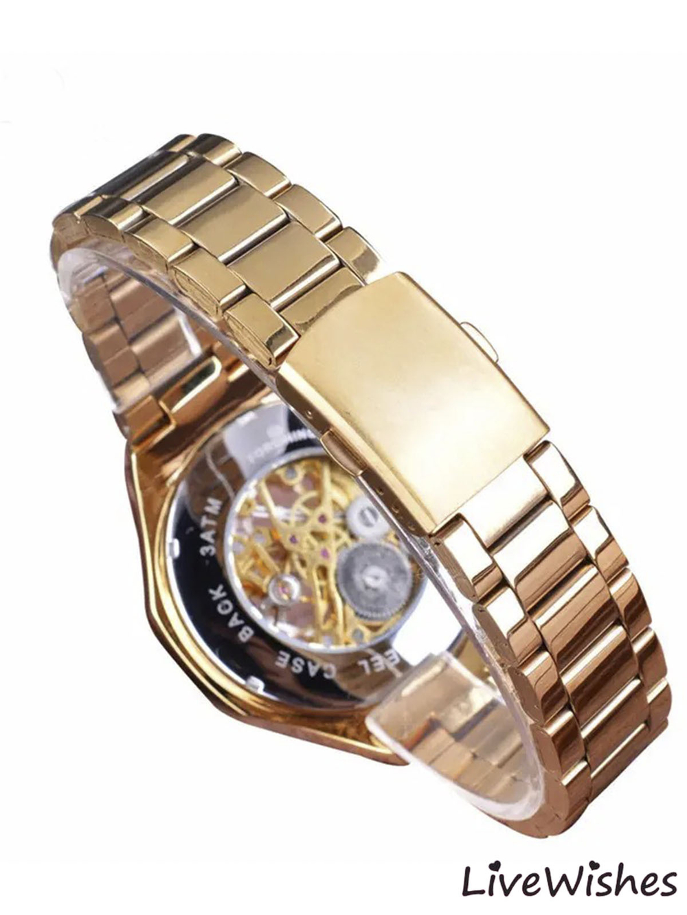 Часы наручные механические с автоподзаводом скелетоны FORSINING на металлическом браслете, золотистый W9010-01