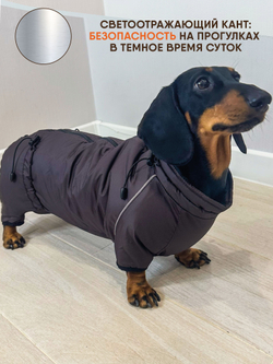 Утепленный комбинезон для Таксы карликовой Монморанси, коричневый, размер ТК1.