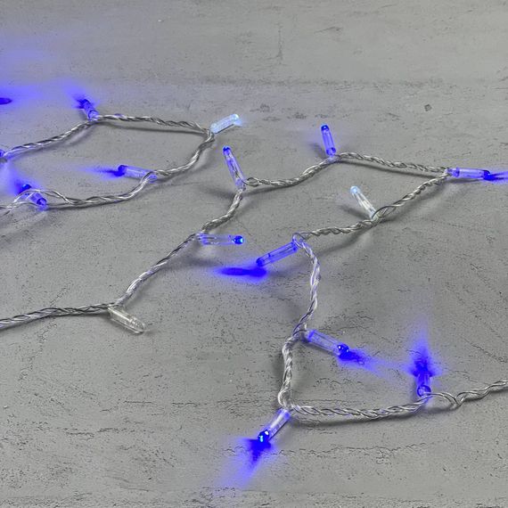 Светодиодная гирлянда с колпачком 100 синих LED ламп 10 м., мерцание, 24В., прозрачный провод ПВХ, IP65, LTC (PST100BLWCAP-10-1B)