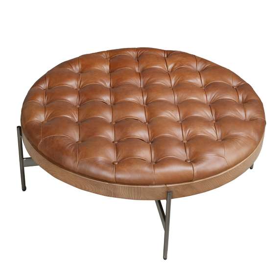 Круглый журнальный столик 2147 из темно-коричневой кожи