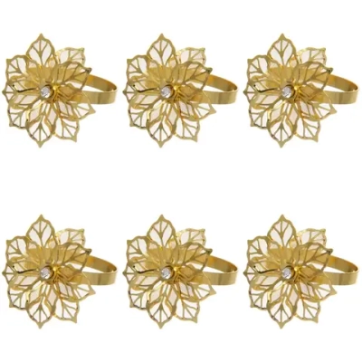 Набор колец для салфеток 6шт «Пуансеттия»4,5*4,5см, золото