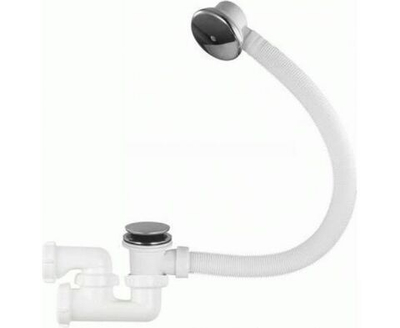 Сифон для ванны 1 1/2"х40 прямоточный клик-клак с широким грибком перелив-автомат хром с гофротрубой 40х40/50 (V522-18-MR)