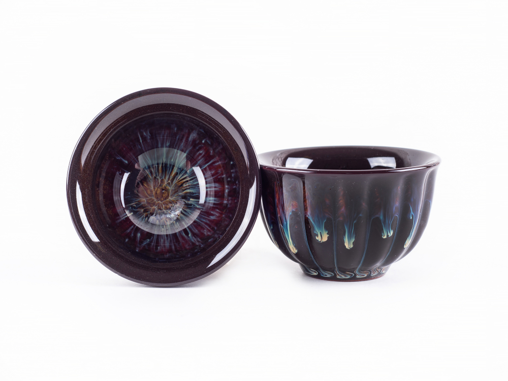 242126.1 Пиала ЗОЛОТОЙ ПЕСОК "Ребристая" 100 мл. d=8см h=5см, керамика, красный