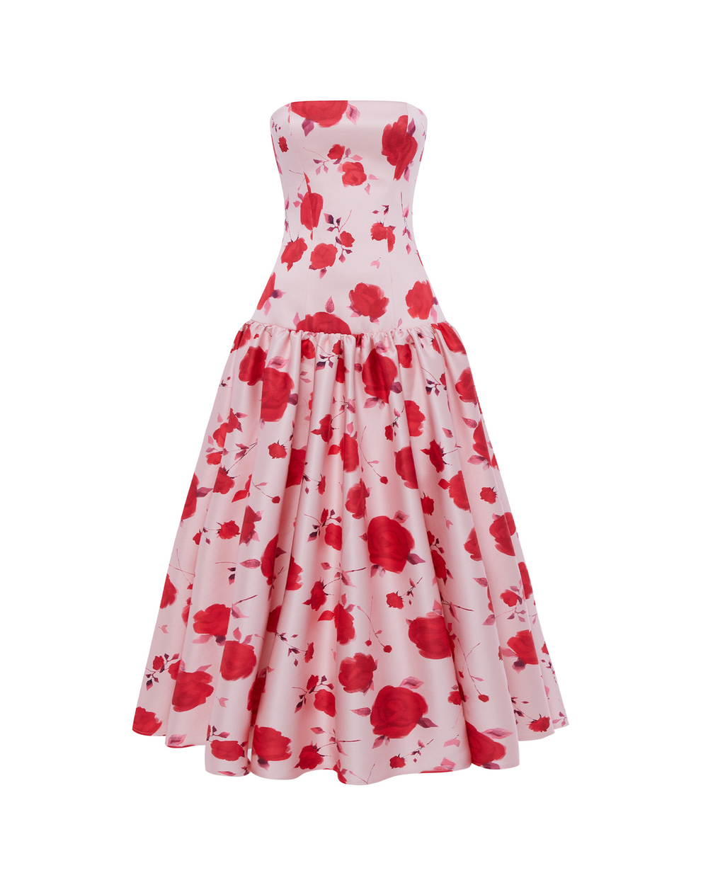 Платье миди из принтованного атласа с объемной юбкой