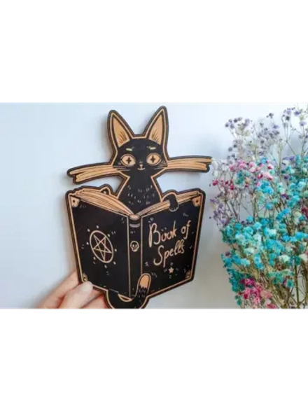 Панно «Кошка и книга» магический декор черный
