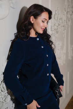 Кардиган синий из трикотажного вельвета