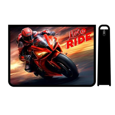 Папка д/труда А4 пласт, молния сверху с дизайном "Красный байк 2024" (Пчелка)