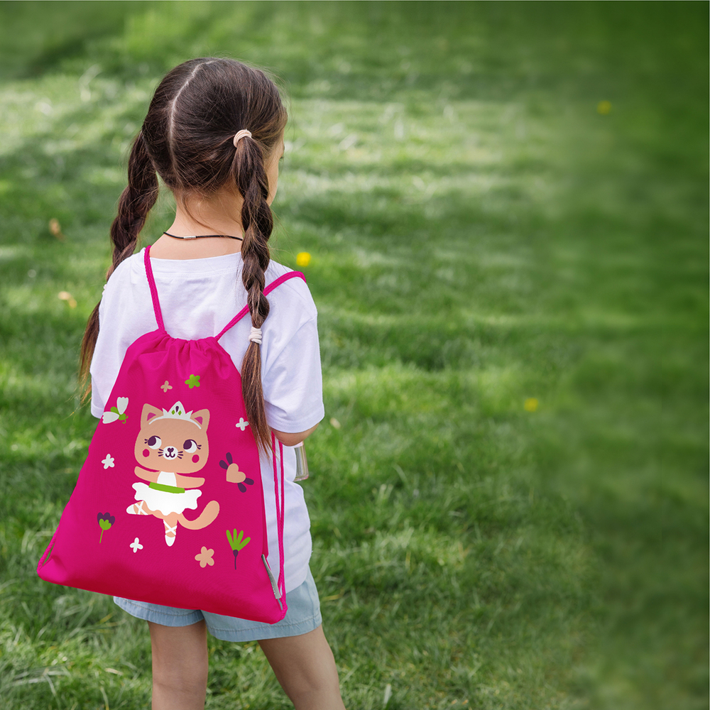 Мешок в садик 33х40, Кошечка балерина (фуксия)