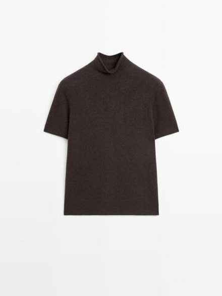Massimo Dutti Свитер из смесовой шерсти с короткими рукавами, шоколадный